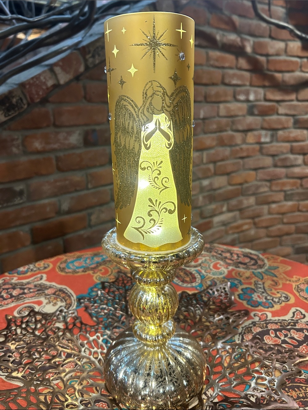 NWT Gold Angel Light Up Candle Holder and Mercury Glass Light Up Pedestal